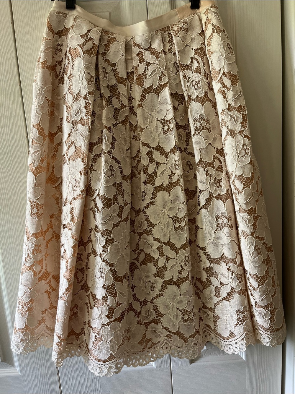 Michael Kors Cream Floral Lace Midi Skirt-Made in Italy